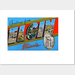 Greetings from Elgin, Illinois - Vintage Large Letter Postcard Posters and Art